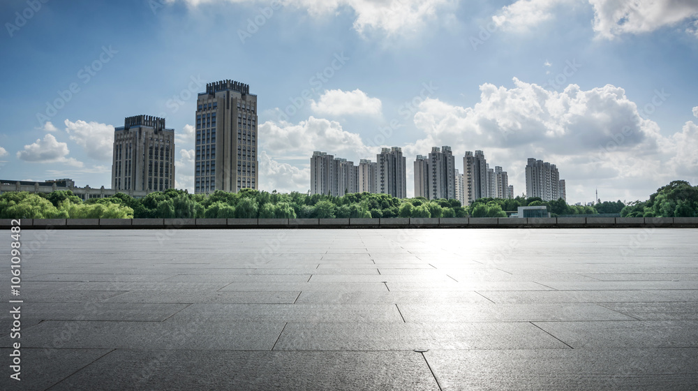 Urban Skyline with Lush Green Surroundings Under Bright Sky Urban Skyline with Lush Green Surroundings Under Bright Sky