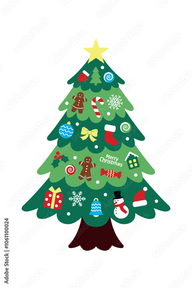 decorated Christmas tree for kids with isolated decorative elements, vector illustration decorated Christmas tree for kids with isolated decorative elements, vector illustration