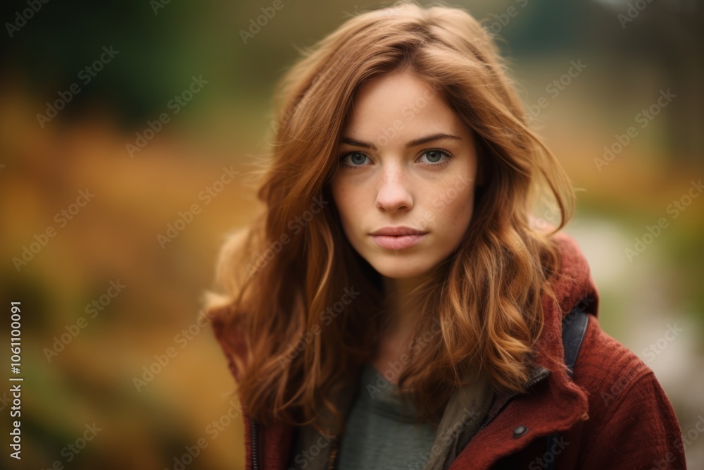 Portrait of a beautiful young redhead woman in autumn park. Portrait of a beautiful young redhead woman in autumn park.