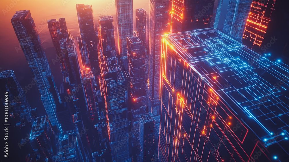 Smart digital city with connection cyber security network reciprocity over the cityscape . future smart wireless digital city and social media networking systems that connects people within the city Smart digital city with connection cyber security network reciprocity over the cityscape . future smart wireless digital city and social media networking systems that connects people within the city