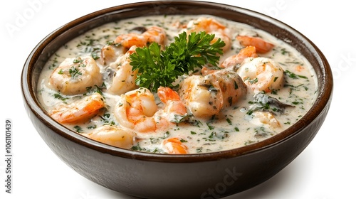 Food, Brazilian Shrimp Chowder, Photo Realistic, on Black Background, Abstract Image, Texture, Pattern Background, Wallpaper, Cover and Screen of Smartphone, PC, Laptop, 9:16 and 16:9 Format