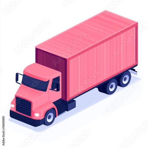 Pink semi-trailer truck with a closed container. photo