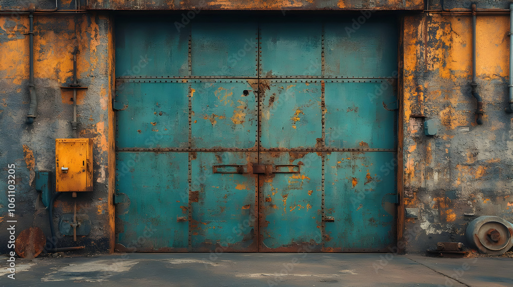 Rusty Blue Metal Door with Peeling Paint - Industrial Background Rusty Blue Metal Door with Peeling Paint - Industrial Background
