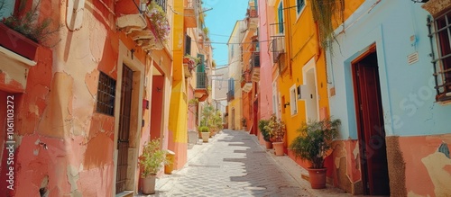 Charming alleyway in a picturesque Mediterranean town showcasing the captivating architectural details and historic landmark features that create a truly idyllic and immersive travel experience photo