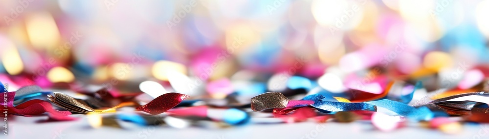 Colorful Confetti Scattered on a White Surface with Blurred Background Colorful Confetti Scattered on a White Surface with Blurred Background