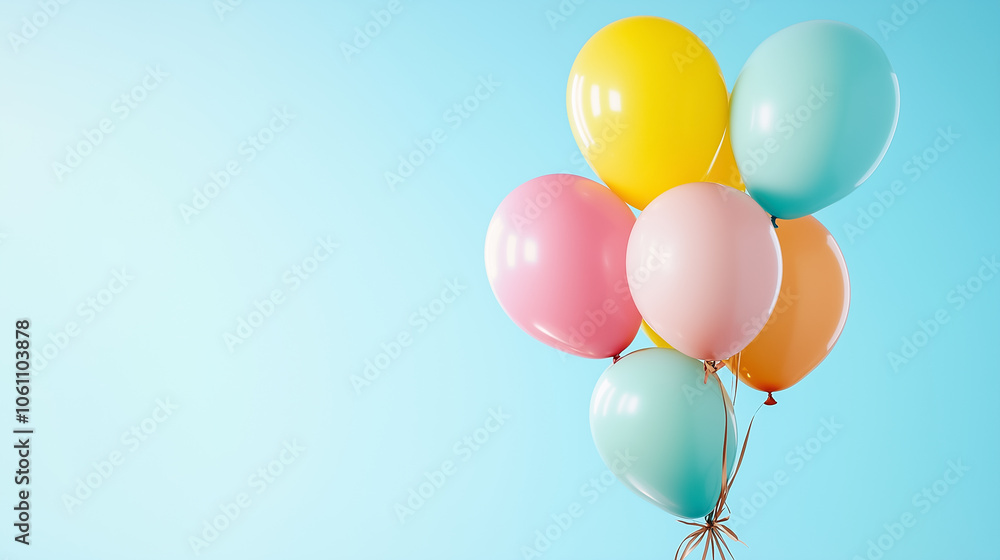 Brightly colored balloons float serenely together, bringing a touch of cheer and celebration to the airy atmosphere Brightly colored balloons float serenely together, bringing a touch of cheer and celebration to the airy atmosphere