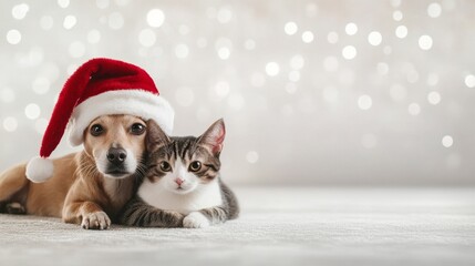 Magical christmas happy dog and cat
