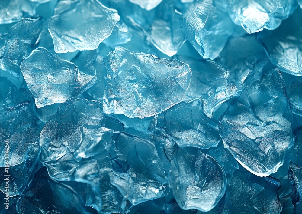 Close-up of translucent blue ice shards, creating a textured and cool visual effect. Close-up of translucent blue ice shards, creating a textured and cool visual effect.