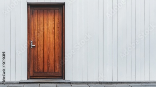 Wooden Door with Minimal Design Against White Wall