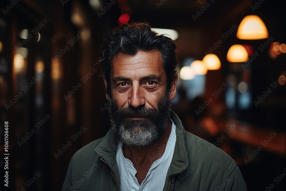 Portrait of a bearded man in a cafe. Men's beauty, fashion. Portrait of a bearded man in a cafe. Men's beauty, fashion.