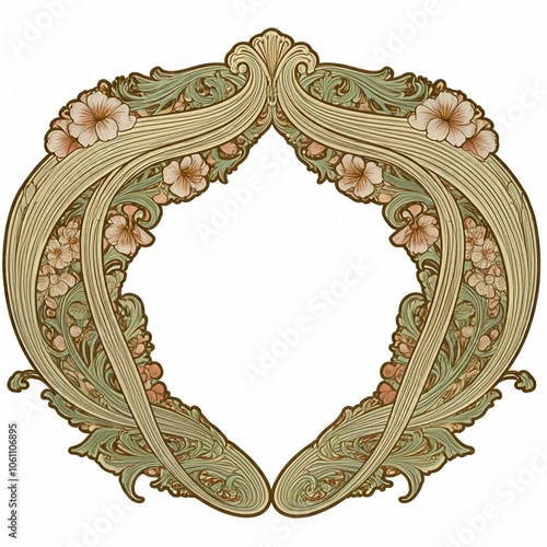 floral art, decorative frame on white background