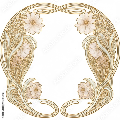 floral art, decorative frame on white background