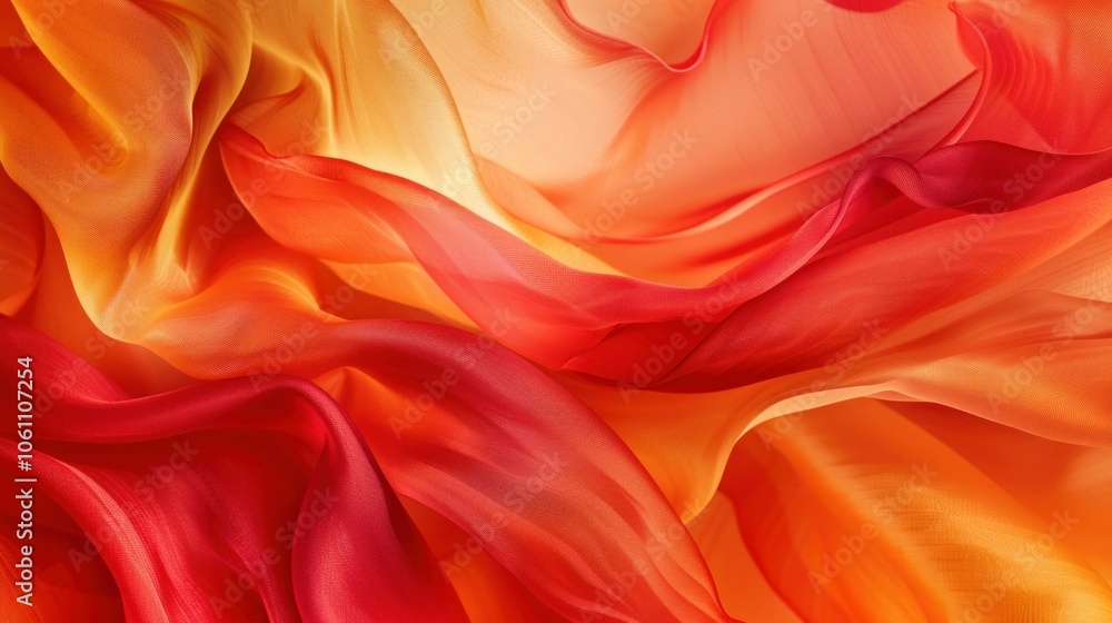 Obraz premium colorful silk fabric draping gently in warm orange and red shades, creating a sense of flow and movement, ideal for abstract designs or backgrounds in art projects