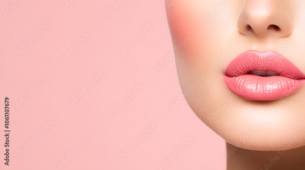 Close-Up of Beautiful Lips with Lipstick: A Detailed View Highlighting Smooth Texture and Vibrant Colour. Close-Up of Beautiful Lips with Lipstick: A Detailed View Highlighting Smooth Texture and Vibrant Colour.