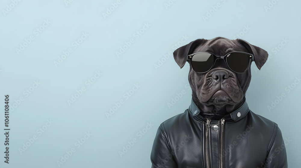 Cool Bulldog in Sunglasses and Leather Jacket: A Fun and Stylish Portrait of a Trendy Dog with Attitude Cool Bulldog in Sunglasses and Leather Jacket: A Fun and Stylish Portrait of a Trendy Dog with Attitude