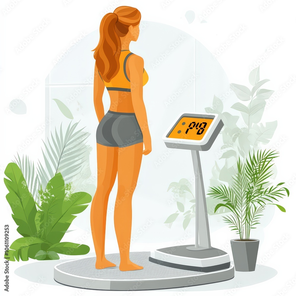 Vector of a scale with digital display showing weight loss progress. Vector of a scale with digital display showing weight loss progress.