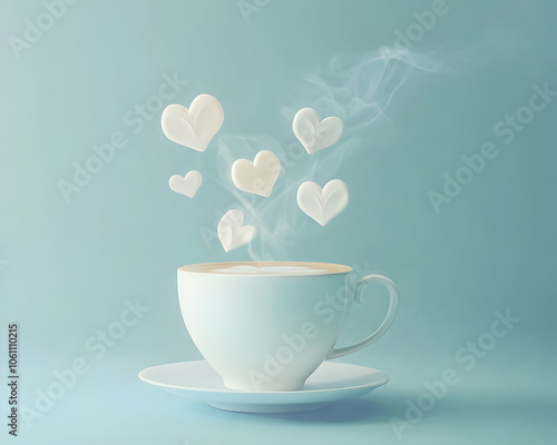 A creative interpretation of a coffee cup with steam forming into hearts 