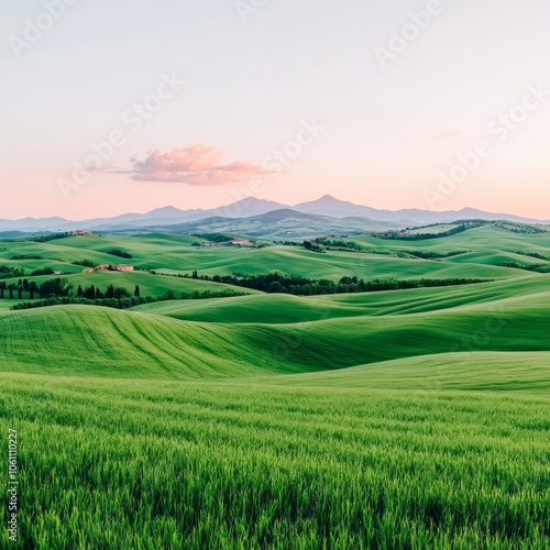 Rolling hills of Tuscany at sunset.