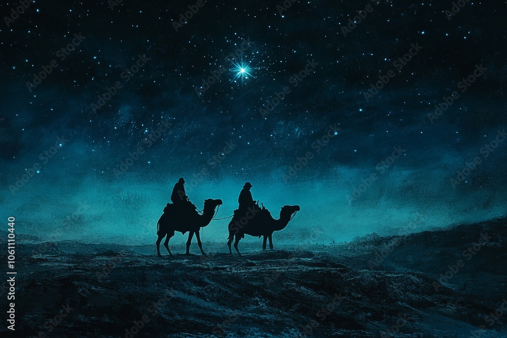 Journey of Reverence: The Three Wise Men on Camels Beneath the Starry Sky Journey of Reverence: The Three Wise Men on Camels Beneath the Starry Sky