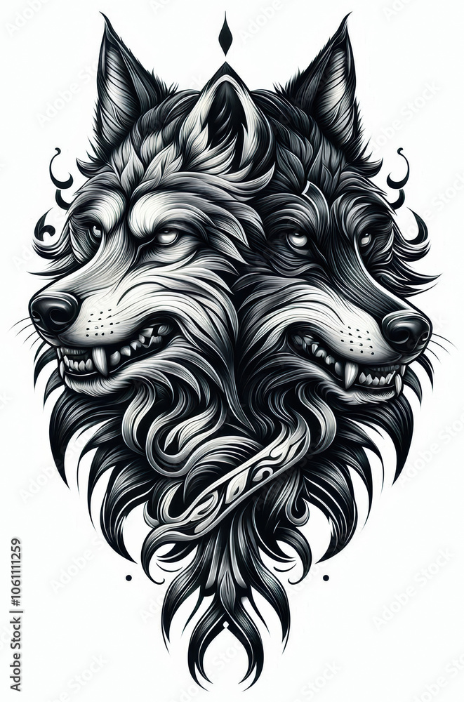 Obraz premium TRIBAL TATOO トライバル タトゥ 狼 wolf