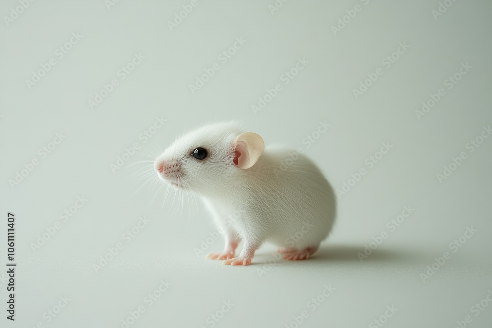 the beside view baby Rat standing, left side view, low angle, white copy space on right, Isolated on White Background the beside view baby Rat standing, left side view, low angle, white copy space on right, Isolated on White Background