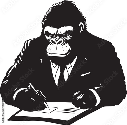 gorilla mascot writing letter in office photo