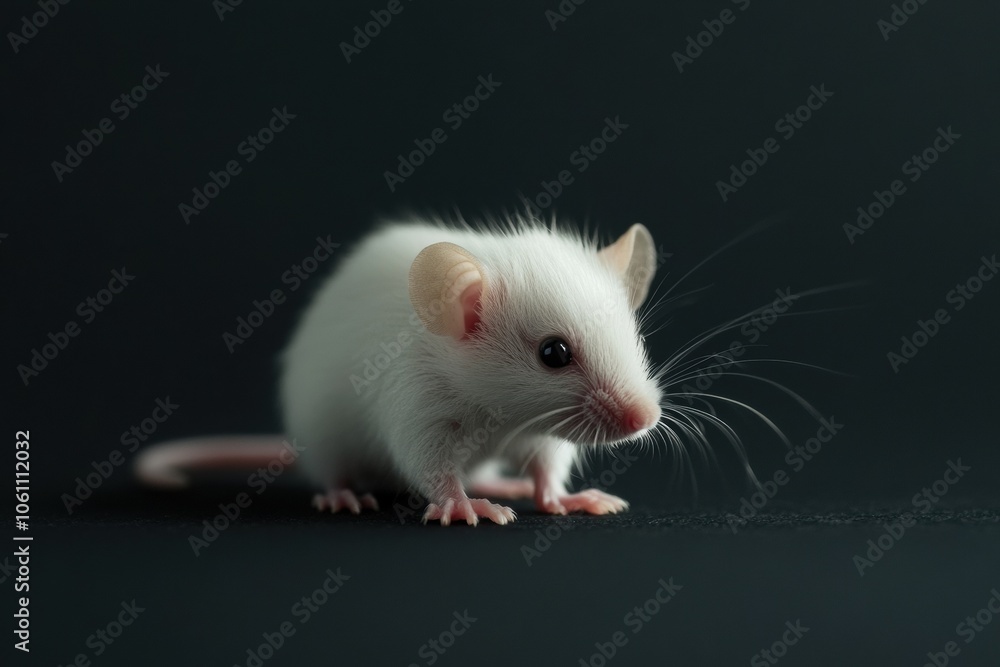 the beside view baby Rat standing, left side view, low angle, white copy space on right, Isolated on black Background the beside view baby Rat standing, left side view, low angle, white copy space on right, Isolated on black Background
