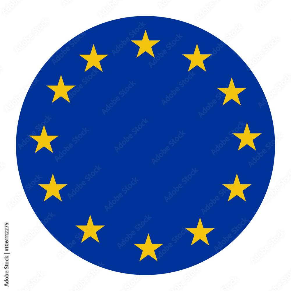 Circle badge Europe Union flag button vector illustration isolated. Roundel EU flag symbol. Circle badge Europe Union flag button vector illustration isolated. Roundel EU flag symbol.