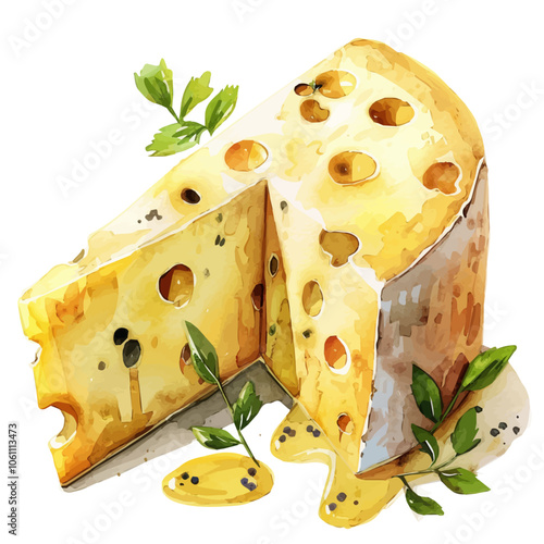 A watercolor vector of Cheese, isolated on a white background.