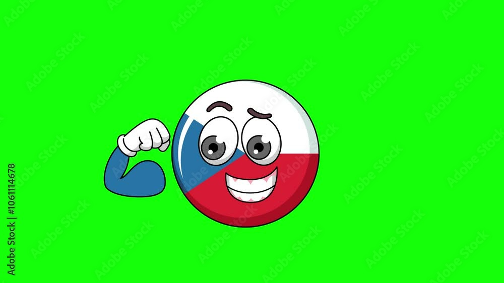Flexing muscle of Czech Republic cartoon, strong pose mascot animation on a green screen Flexing muscle of Czech Republic cartoon, strong pose mascot animation on a green screen