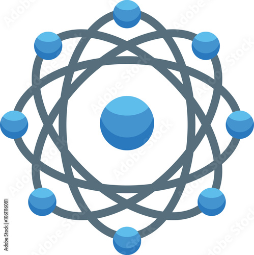 Atom structure showing electrons orbiting around nucleus, scientific illustration