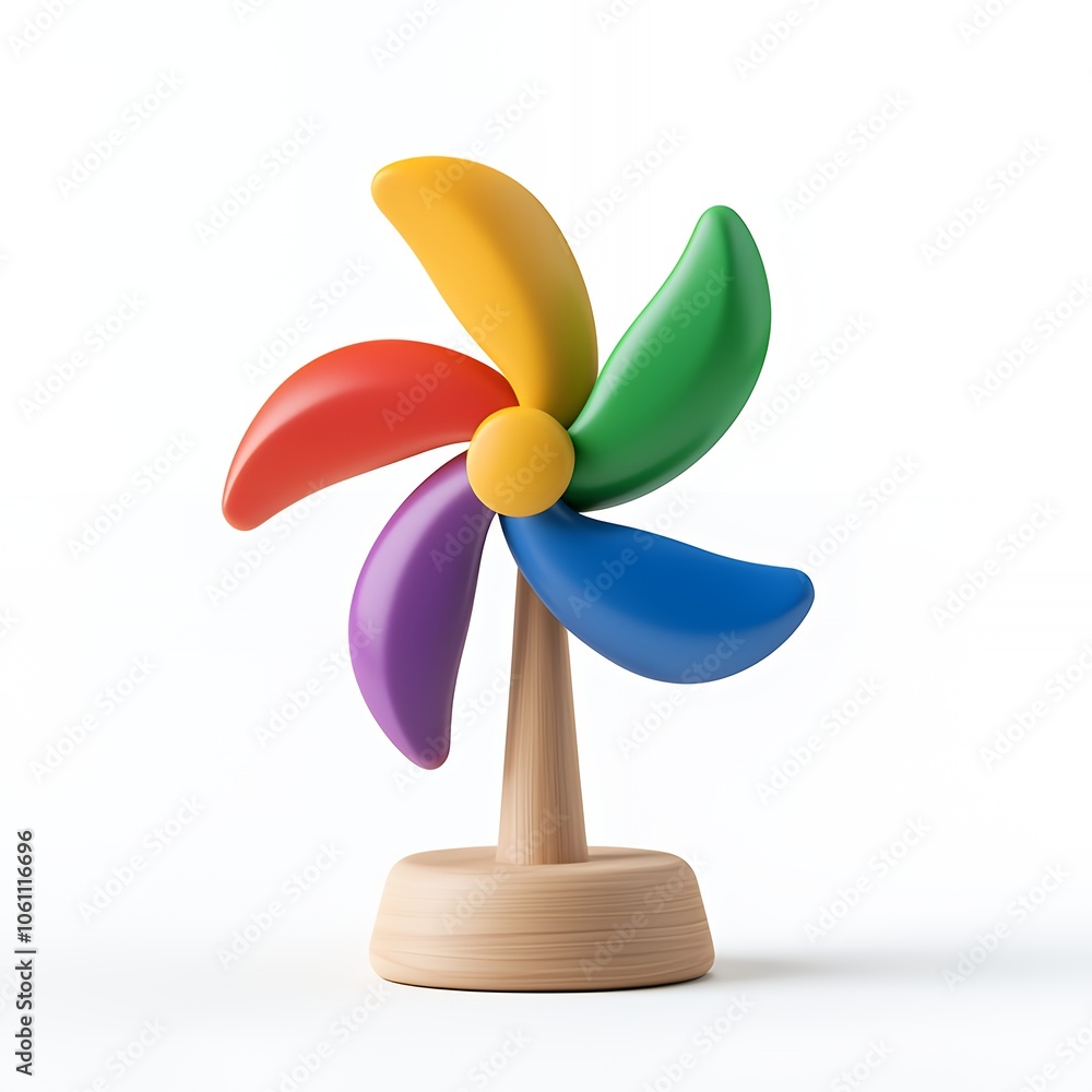 Colorful, 3D rendered pinwheel with wooden base. Colorful, 3D rendered pinwheel with wooden base.