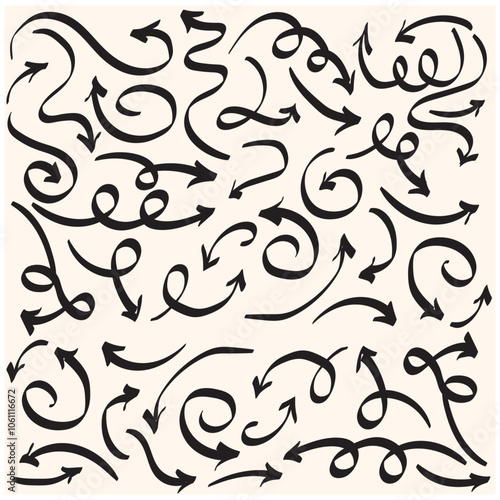 Doodle arrows symbols set with background cream