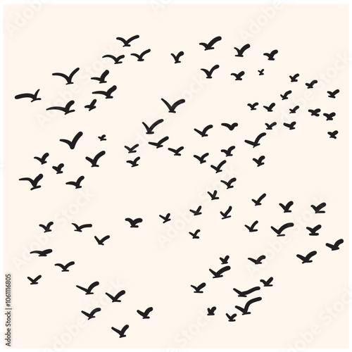 Birds flying With illustration style doodle and line art