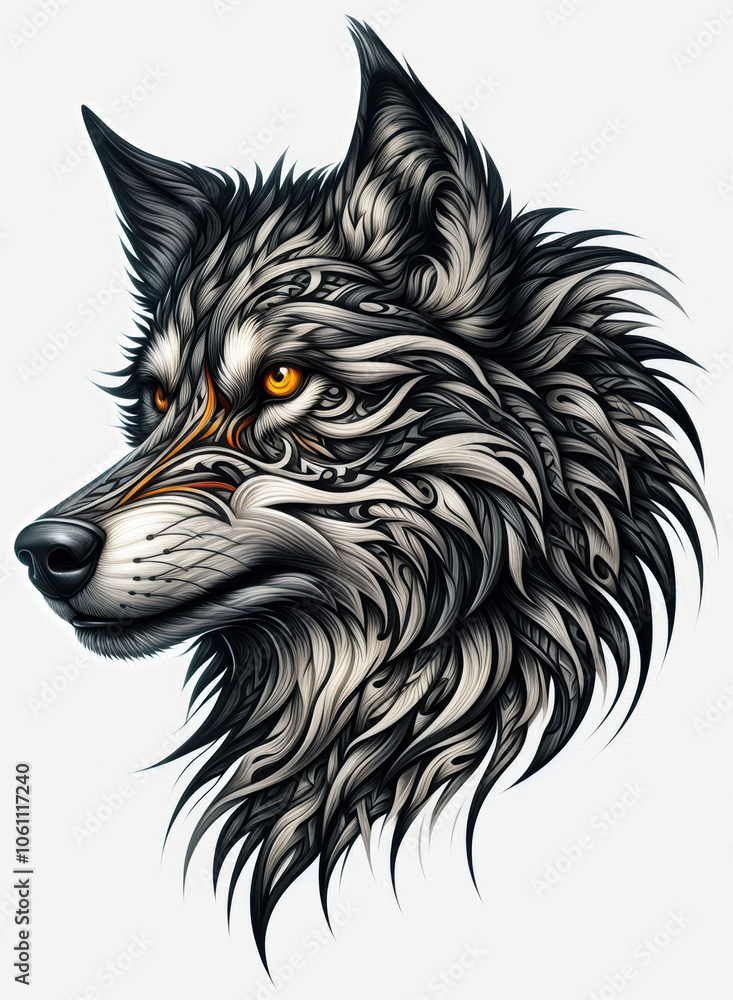 Obraz premium TRIBAL TATOO トライバル タトゥ 狼 wolf