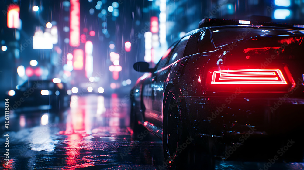 4k image of Police car lights at night in urban setting with bokeh effect 4k image of Police car lights at night in urban setting with bokeh effect