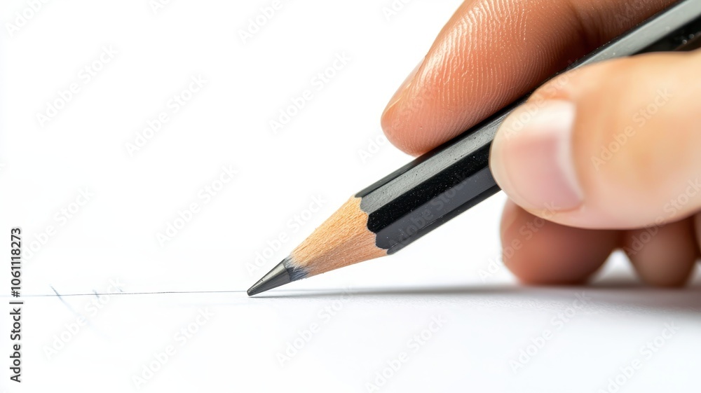 A close-up of a hand holding a pencil, poised above a blank sheet of paper, ready to create or write. A close-up of a hand holding a pencil, poised above a blank sheet of paper, ready to create or write.