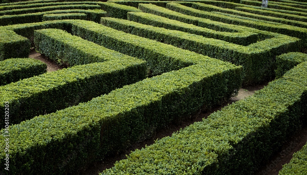 features a maze made of lush green bushes features a maze made of lush green bushes