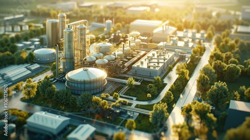 Futuristic Aerial View of Sprawling Modern City with Skyscrapers and Innovative Architecture  Cityscape with Tall Buildings Business District Transportation Hubs photo