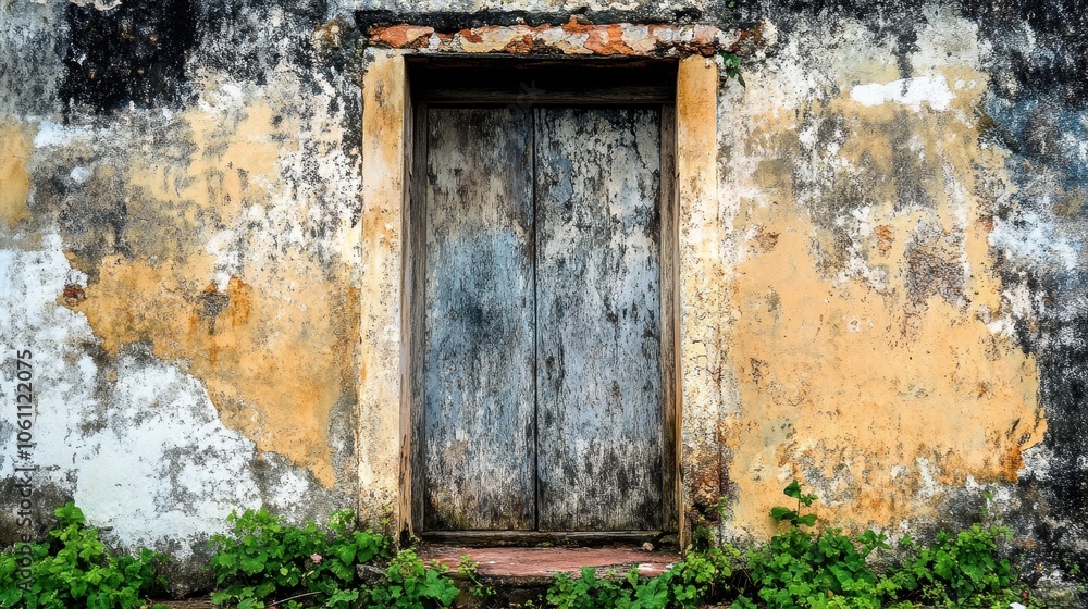 Weathered Wooden Door in Dilapidated Building Weathered Wooden Door in Dilapidated Building