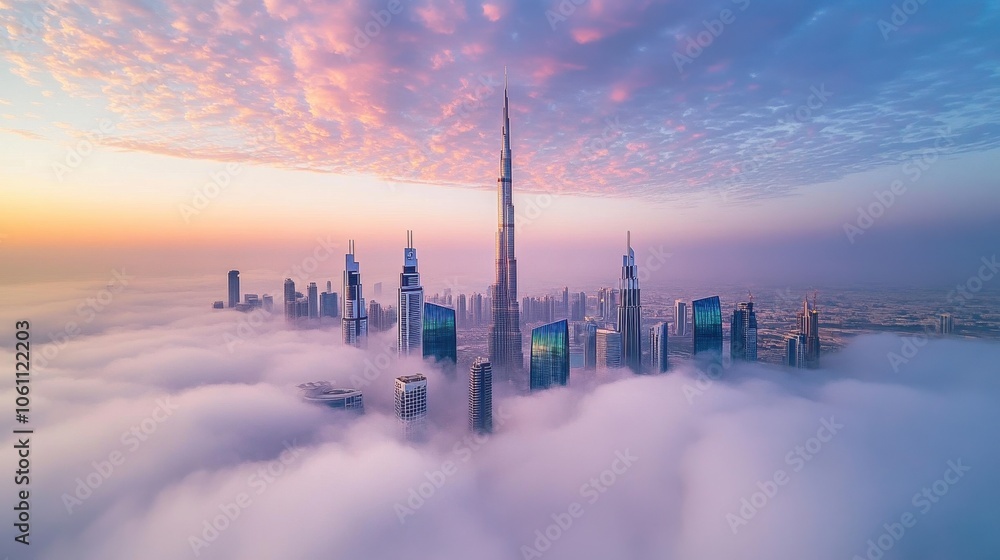 custom made wallpaper toronto digitalMajestic Dubai Skyline Above the Clouds at Sunset