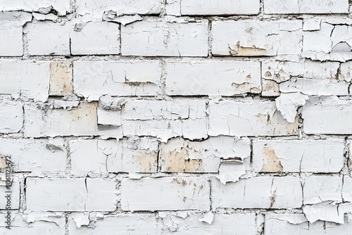 Close up of textured white brick wall, show subtle stains and minor imperfections, suitable for backgrounds and design elements