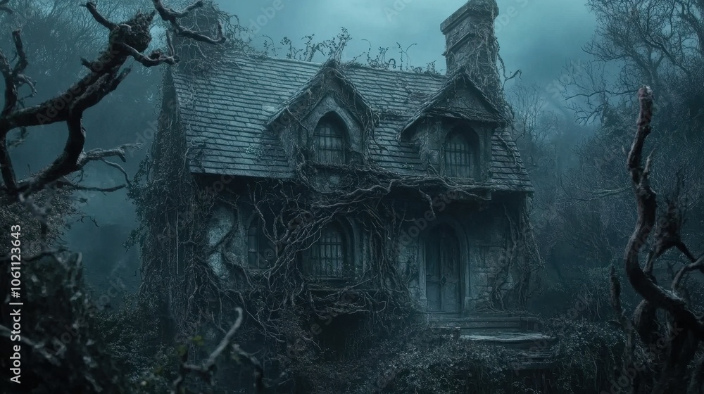 Haunted Mansion in the Dark Eerie Forest Haunted Mansion in the Dark Eerie Forest