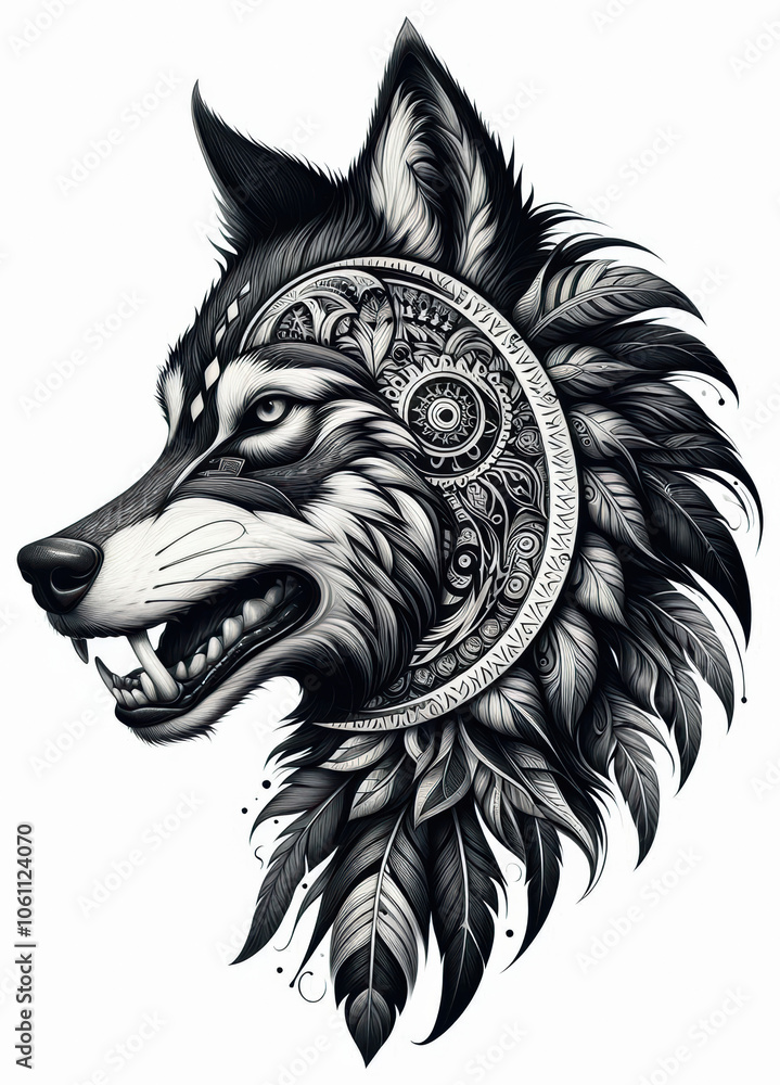 Obraz premium TRIBAL TATOO トライバル タトゥ 狼 wolf