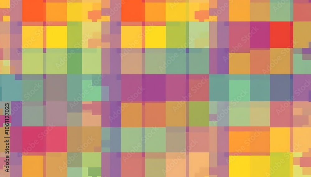 An intricate pattern of squares and rectangles in a spectrum of colors, overlapping to form a vibrant tapestry. An intricate pattern of squares and rectangles in a spectrum of colors, overlapping to form a vibrant tapestry.
