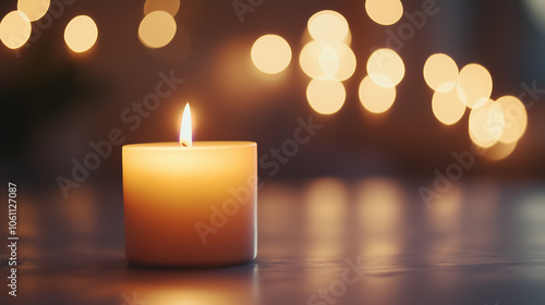 A single lit candle casts a warm glow in a dark room, enhancing the ambiance with its inviting light