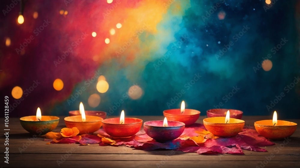 Watercolor Background With Diya Lamps - generative ai Watercolor Background With Diya Lamps - generative ai