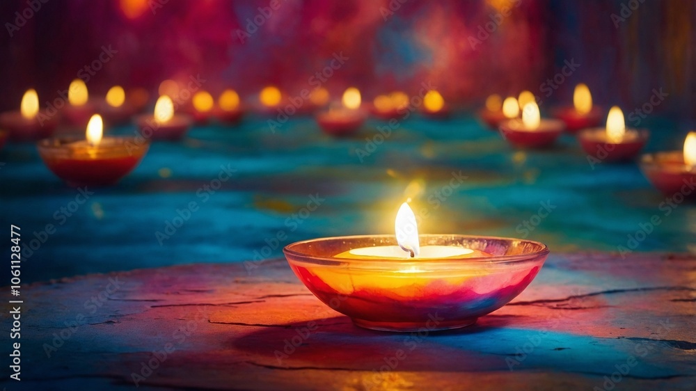 Watercolor Background With Diya Lamps - generative ai Watercolor Background With Diya Lamps - generative ai