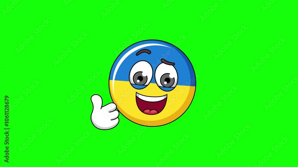 Thumbs-up ukraine cartoon loop animation on a green screen Thumbs-up ukraine cartoon loop animation on a green screen