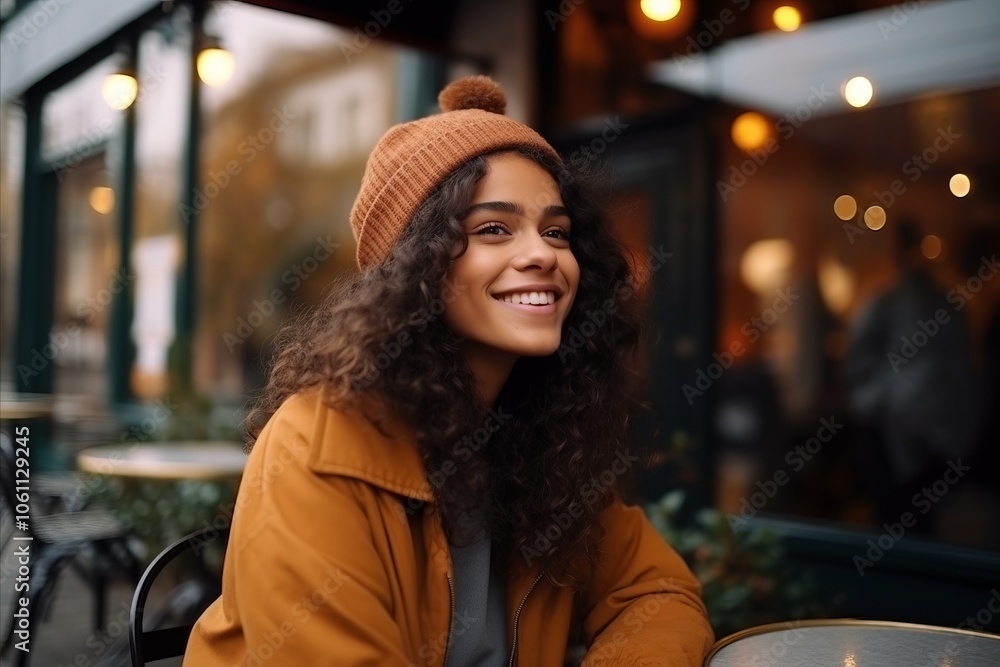 Portrait of a smiling african american woman sitting in a cafe Portrait of a smiling african american woman sitting in a cafe
